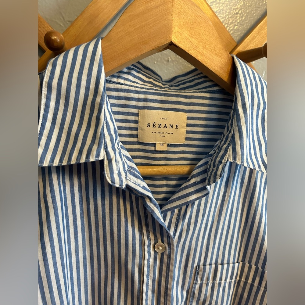 Sezane blue and white striped button down blouse - Picture 3 of 8